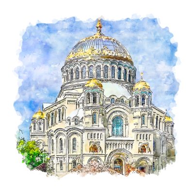 Kronstadt Russia Watercolor sketch hand drawn illustration